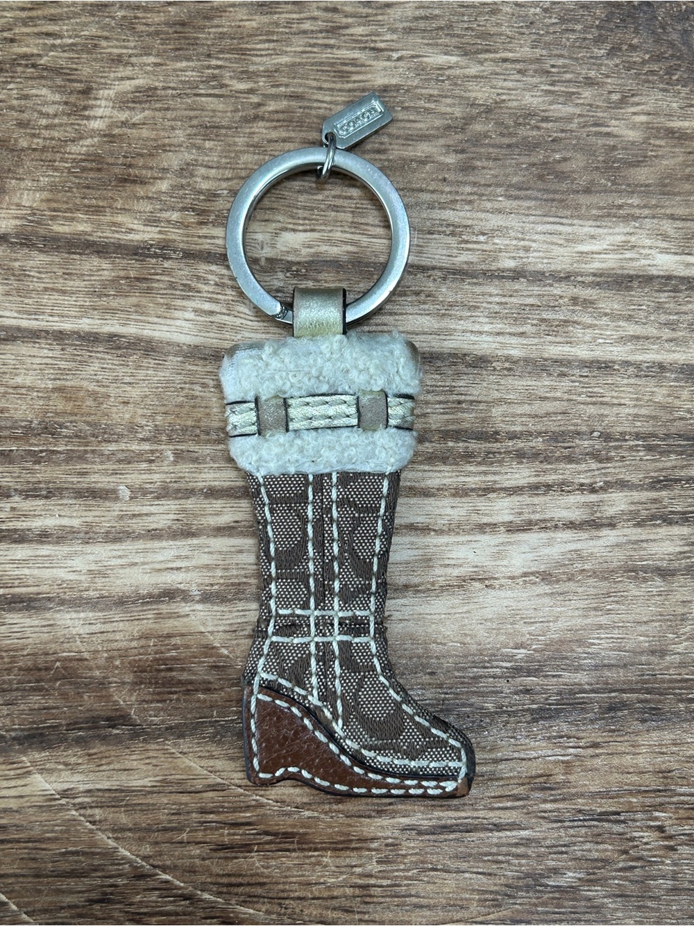 Vintage Coach Y2K Metallic gold & Jacquard Boot Keychain HTF